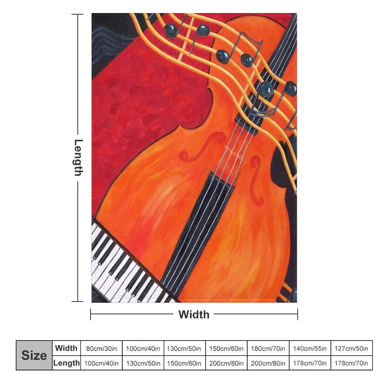 Music Lovers Art. Keyboard, cello, bass, floating notes Throw Blanket Camping halloween Single Blankets