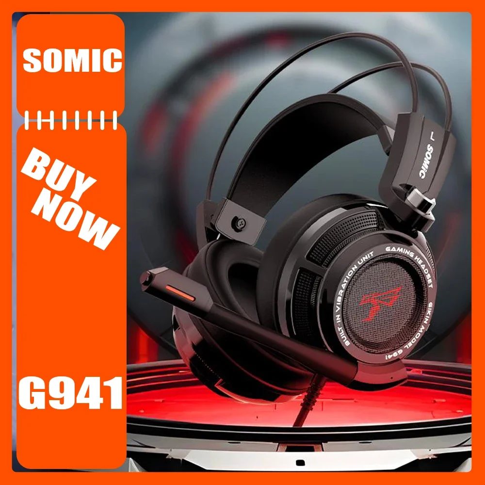 Somic G941 Headphones Noise Line Control Canceling Microphone E-Sports Wired Gaming Headset Atmosphere Lights PC Gamer Accessory