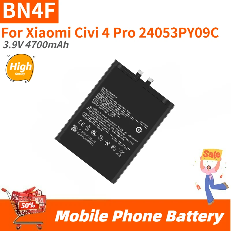 

Высокое качество BN4F телефонный аккумулятор 3,9 В 4700 мАч для Xiaomi Civi 4 Pro 24053PY09C Совершенно новый сменный аккумулятор
