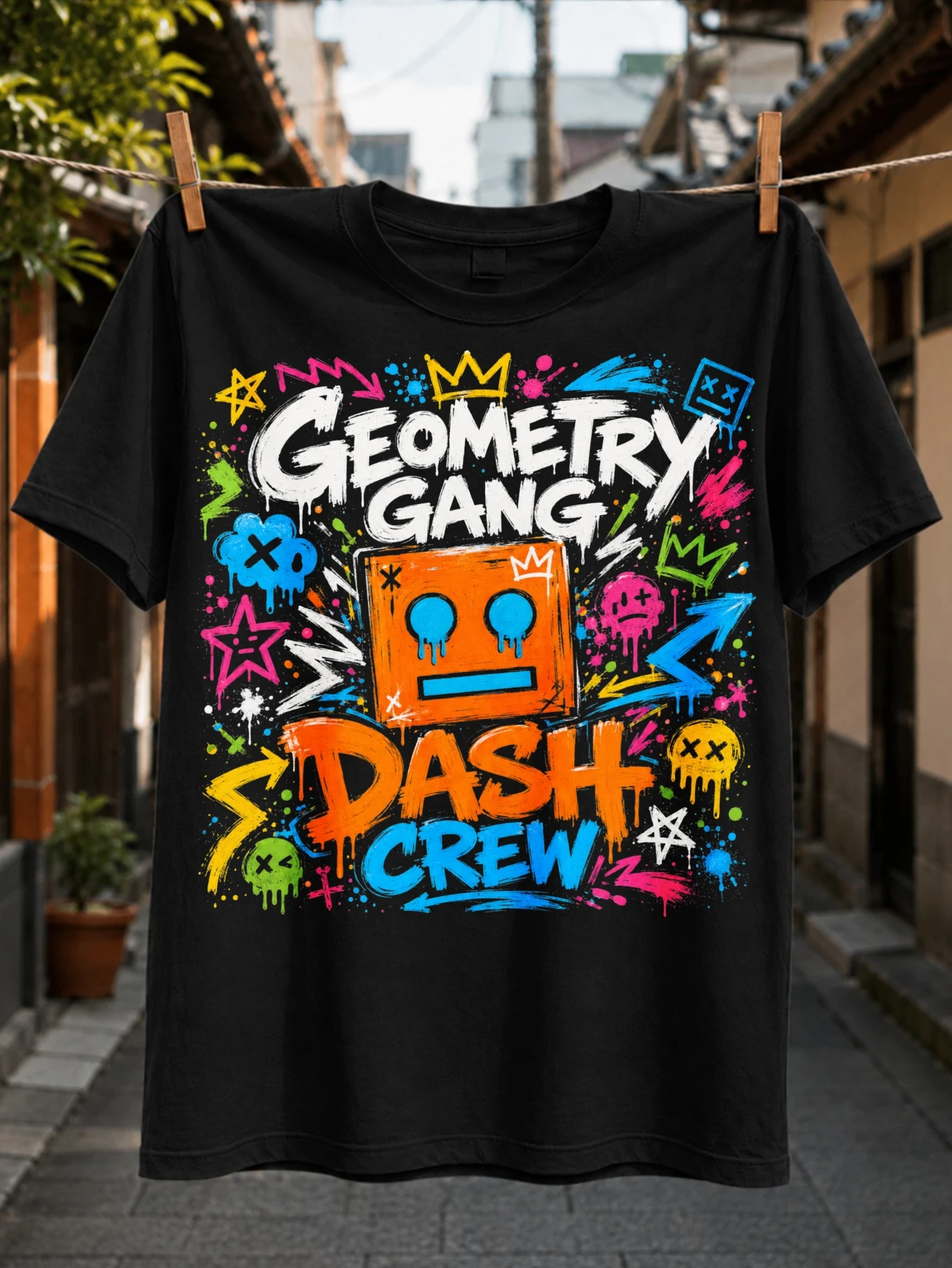 Geometry Gang Dash Crew orange square character crowns arrows and colorful paint splashes wild  Unisex All T-Shirt