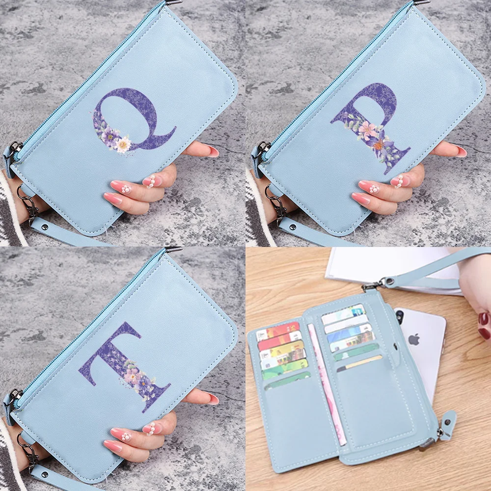 

New Zipper Long Wallet Large Capacity Multicard Bag Purple Flower Letter Print Outdoor Coin Purse Commute Multifunctional Wallet
