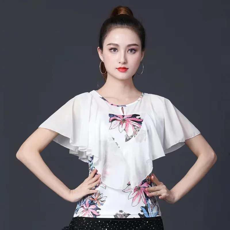

Customized Ballroom Dance Graduation Tops Classical Practice Ruffle Ballet Wear Belly Standard Dance Woman Shirt Costume Clothes