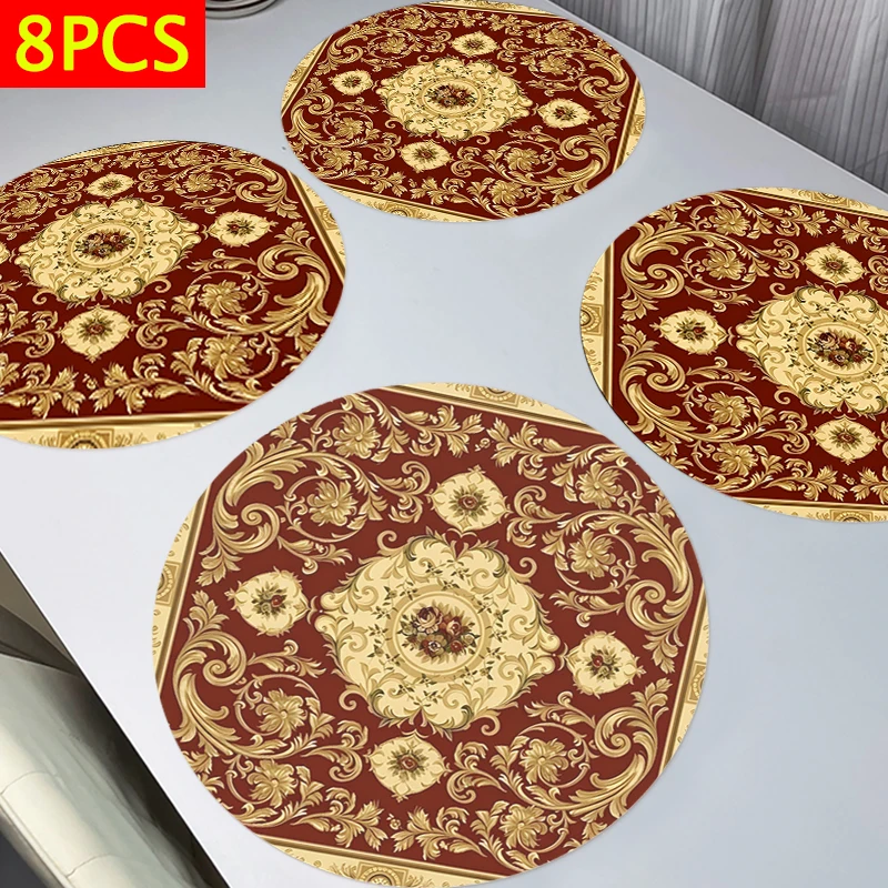

8 шт. салфетки-бордово-золотой цветочный дизайн, коврики для стола 38x38 см, коврики для тарелок, подходят для украшения стола фестиваля семьи