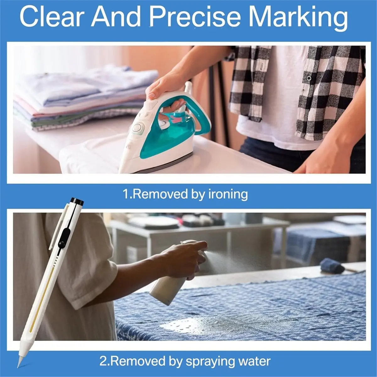 A75K Chalk Pencil Refillable Set, Sewing Chalk Pen and White Refill Tailors Pencil for Marking Fabric Patterns