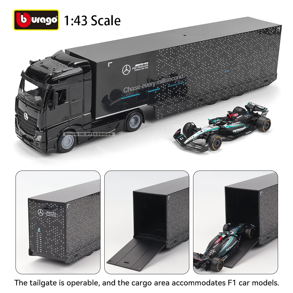 Bburago 1:43 2024 F1 MERCEDES-AMG F1 W15 HAULER SET#63 GEORGERUSSELL Ferrari SF24 alloy luxury car die cast car model toy series