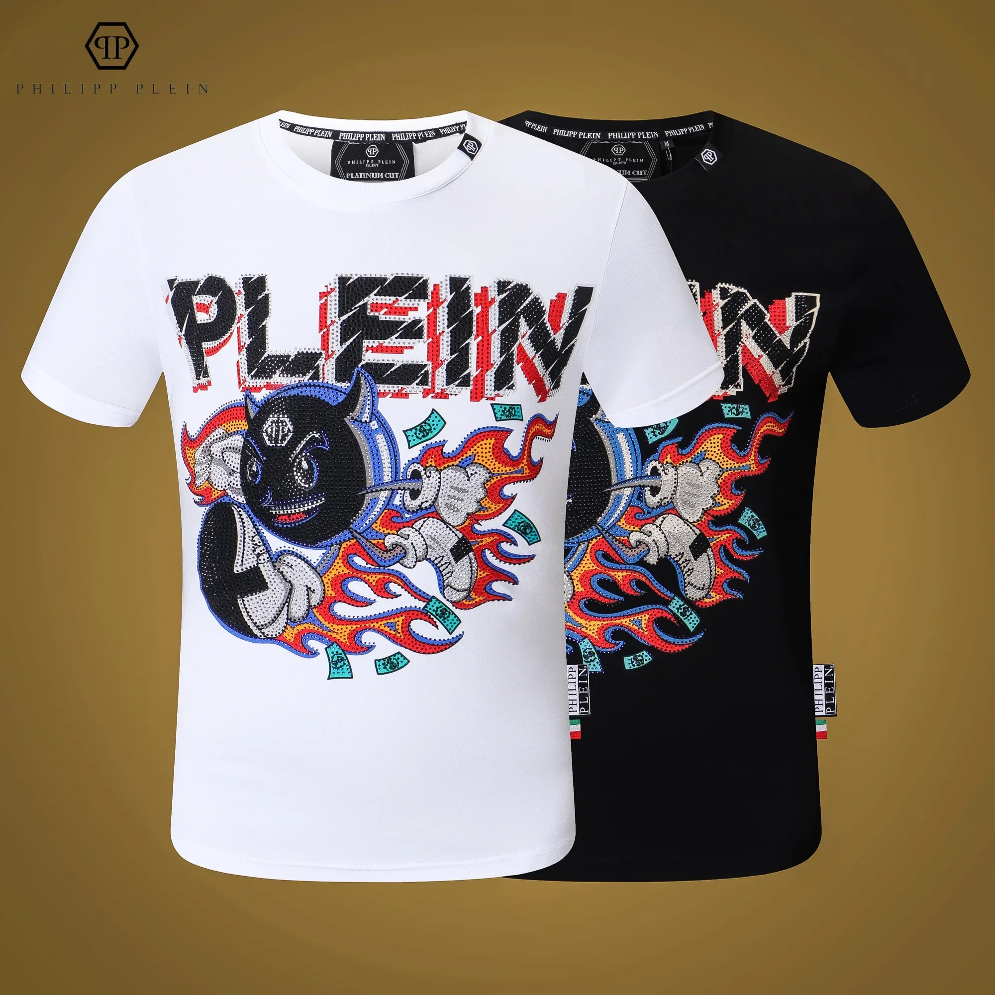 Philipp Plein Fashion Sports Summer Men's and Women's Hip Hop Diamond Crew Neck T-shirt Men's and Women's Casual Outdoor Party