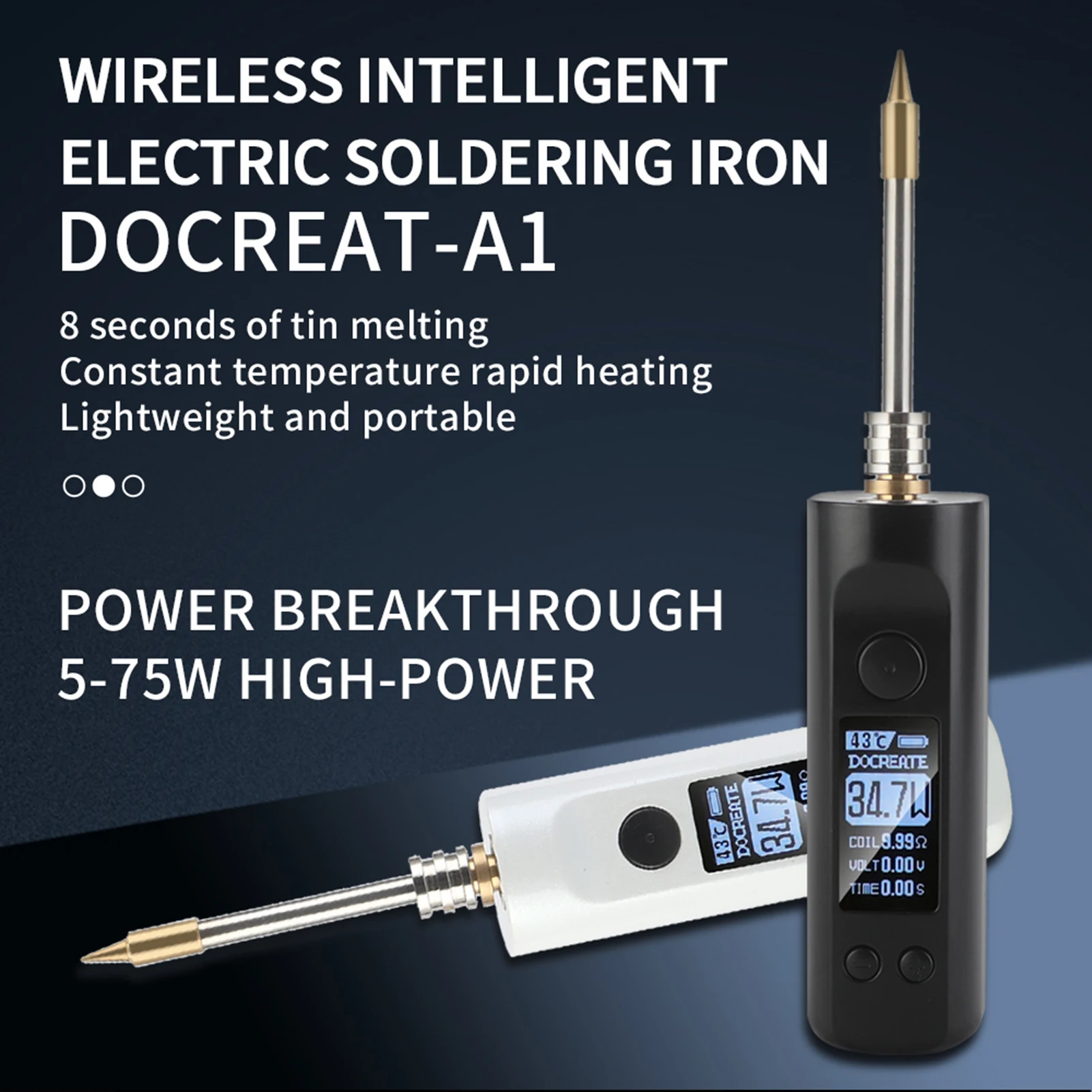 75W Portable Electric Soldering Iron 200-500℃ 8S Tin Melting/Constant Temperature with 3 Solder Tip Digital Smart Soldering Iron