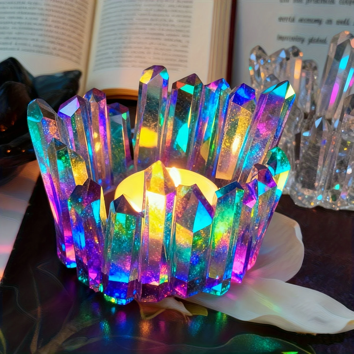 1 crystal cluster tea lamp candle resin mold, suitable for DIY crystal candle holders, jewelry storage boxes, and flower POTS