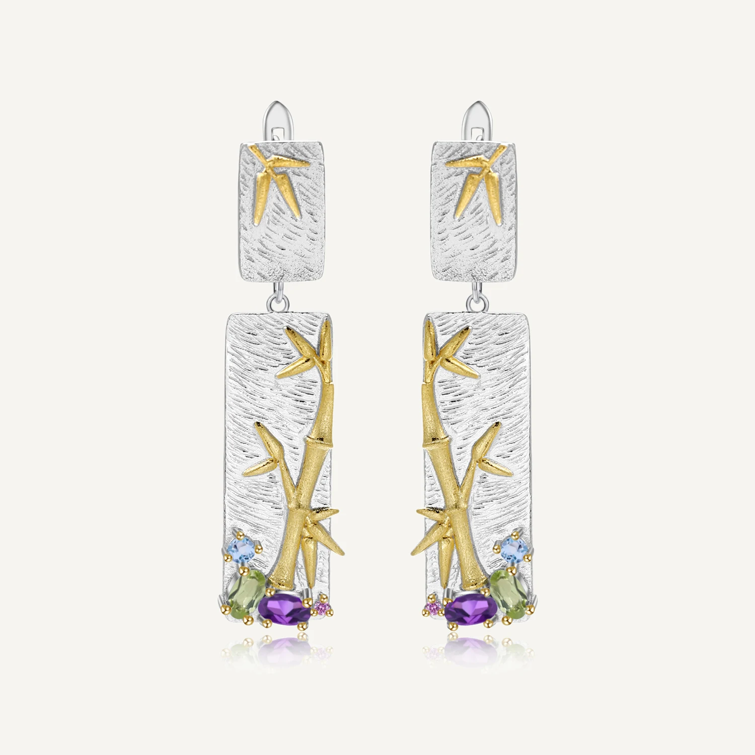 

GEM'S BALLET 925 Sterling Silver Handmade Bamboo Drop Earrings For Women Natural Topaz Amethyst Peridot Earrings Fine Jewelry