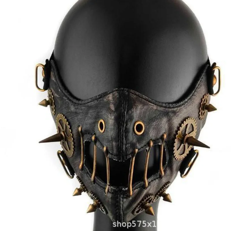 PU leather Steampunk Mask Party ProtectiveMask Cosplay Gear Nail Retro Gothc LeatherMask Innovative Scary Face cover for party
