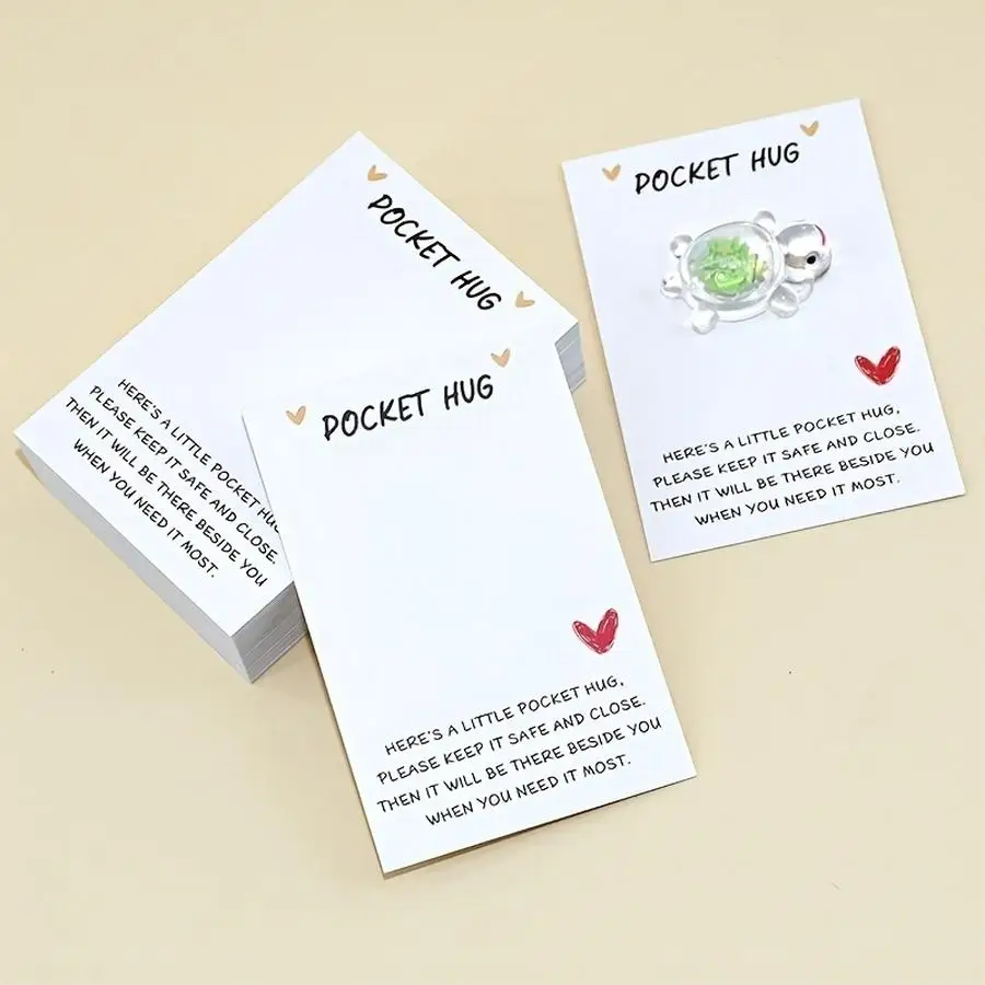 1/5/10/20/50/100pcs Pocket Hug White Blessing Message Pocket Hug Cardstock Heart Greeting Cards + 25 OPP Bags for Jewelry Displa