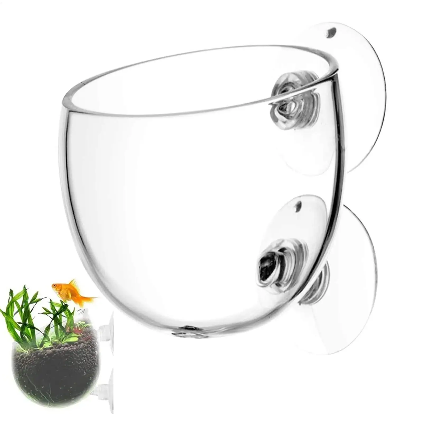Maceta de cristal para acuario con ventosas, soporte para plantas vivas, macetero acuático, decoración para pecera
