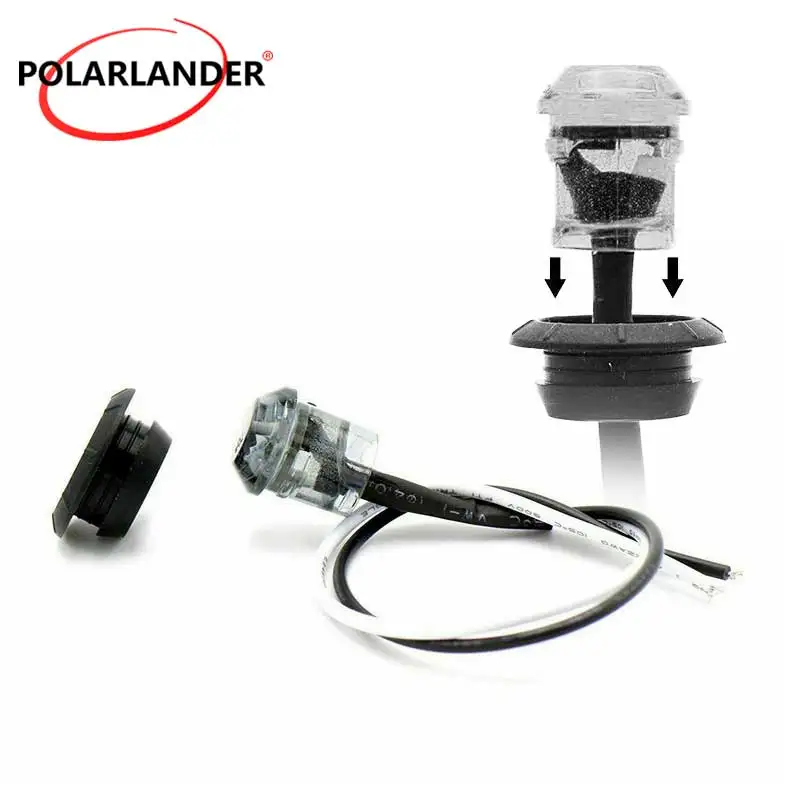 3LED 3/4 Inch Round Truck Side Marker Light 24V IP68 PC Lens Rubber Grommet For Heavy Truck Trailer