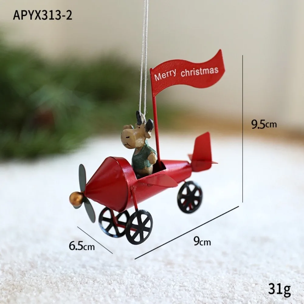 Resin Christmas Ornament Handmade Wrought Iron Airplane Santa Claus Elk Tree Pendant Painted Hangable Ornament New Year