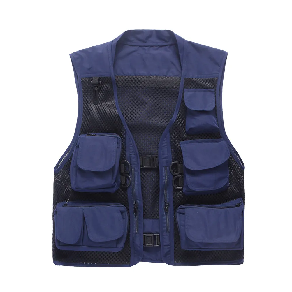

Men's Summer Fishing Vest Breathable Mesh Outdoor Adventure Vest with Multiple Pockets Buckles Carabiner for Hiking Camping Xl