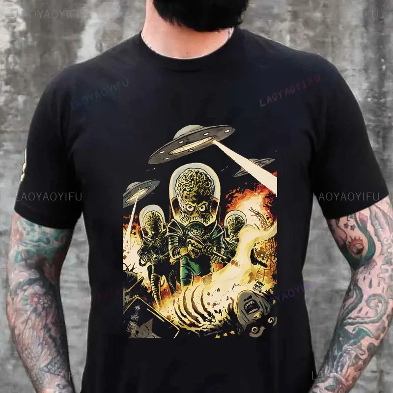 Mars Attacks Alien Sci-Fi Movies Cotton TShirt for Men Ackack Humor Leisure Tee Classic Film Man T Shirt High Quality Women Tops