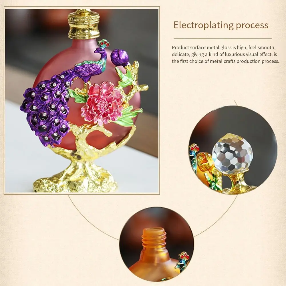 Luxury Essential Oil Dropper Bottle 30ML 3D Peacock Empty Perfume Bottle Flower Branch Pattern Round Ball Head