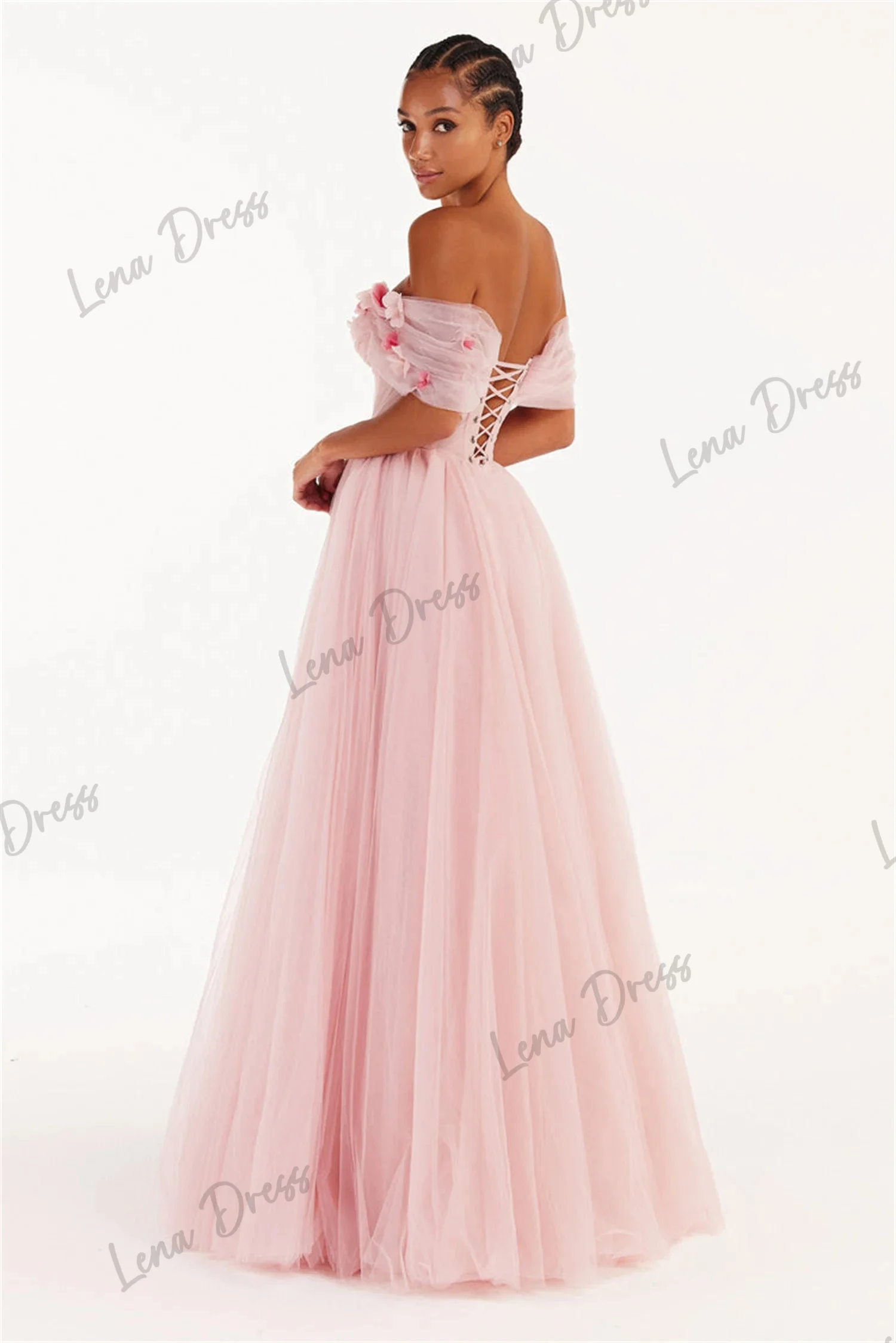 

Lena Sweetheart Elegant Women's Evening Dress Luxury Women's Party Dress Series A Graduation Dress 3D Flower Pink Mesh 2024