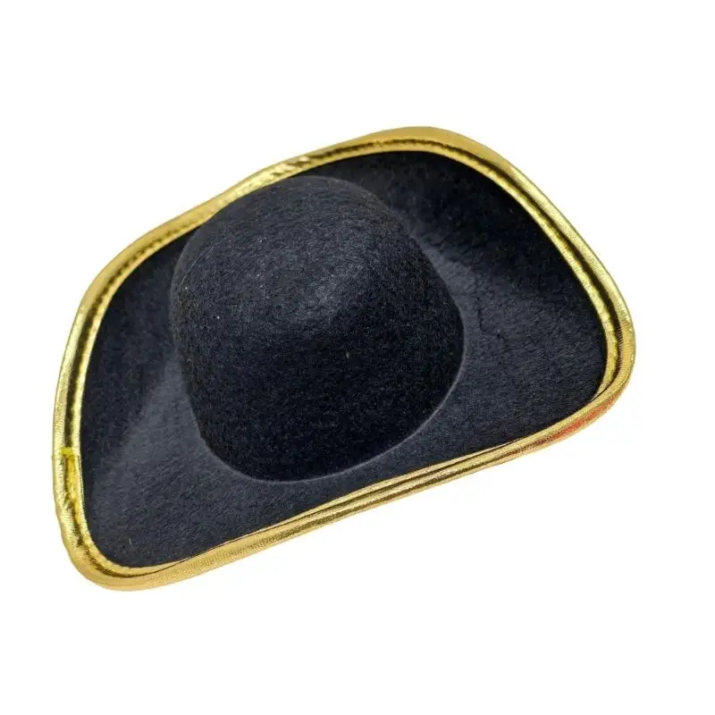 Casquettes Costume 39BD, chapeau Pirate en feutres noirs, chapeau fête amusant à bord jaune, chapeau fête Pirate,