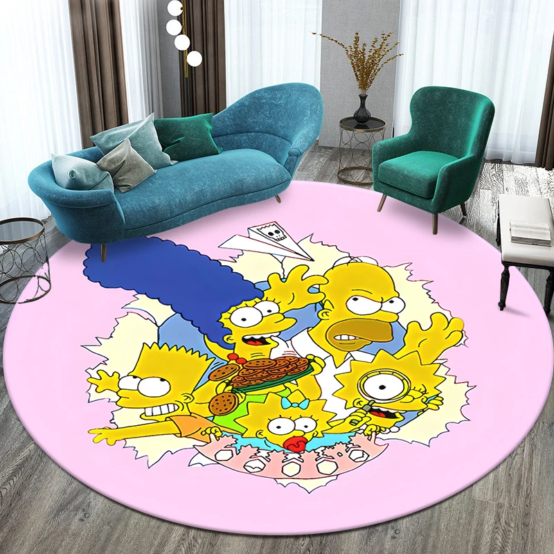 C-The -S-imp-sons Printed Pattern Circular Carpet,Bedroom Rug,Use Non-slip Floor in Living Room,Bathroom,Door,Outdoors Mat.