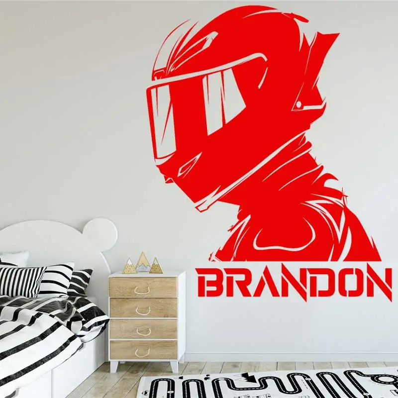 Motorcycle Helmets Personalized Name Vinyl Wall Stickers Motocross Bike Helmet Decals Kids Room Wall Art Decor Stickers Gifts M2