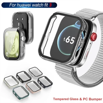 Huawei Watch Fit 3 용 유리 + 케이스 Huawei Watch Fit 3 용 올라운드 스크린 프로텍터 하드 PC 범퍼 강화 유리 시계 케이스