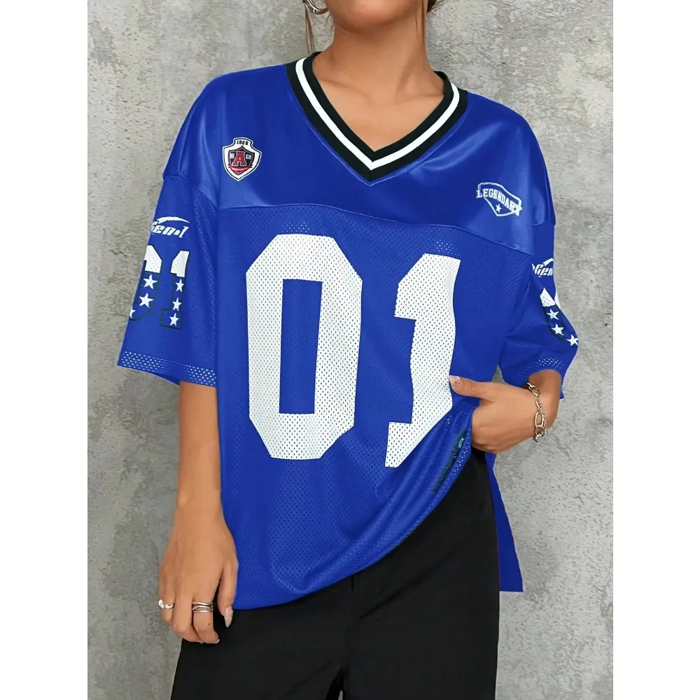 2026 Summer American Sportswear Fashion V-neck T-shirt Sweatshirt Man Loose Quick-drying Casual Versatile Hip-hop Street Top