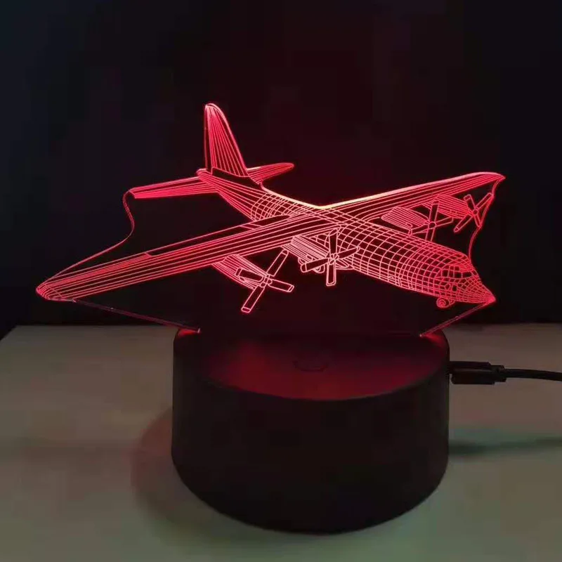 Aircraft Warplane Model 3D Night Light Touch Jet Plane Desk Lamp LED Illusion Lamp Cool Toy Creative Gift for Kids Boys