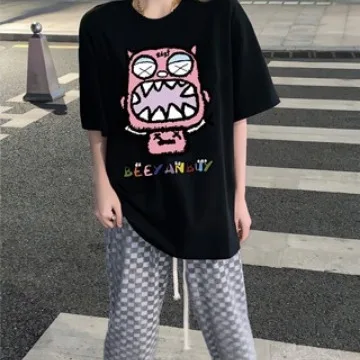 

Trendy cartoon and funny short-sleeved T-shirt for men, 100% pure cotton loose round-neck fashionable and trendy top for summer