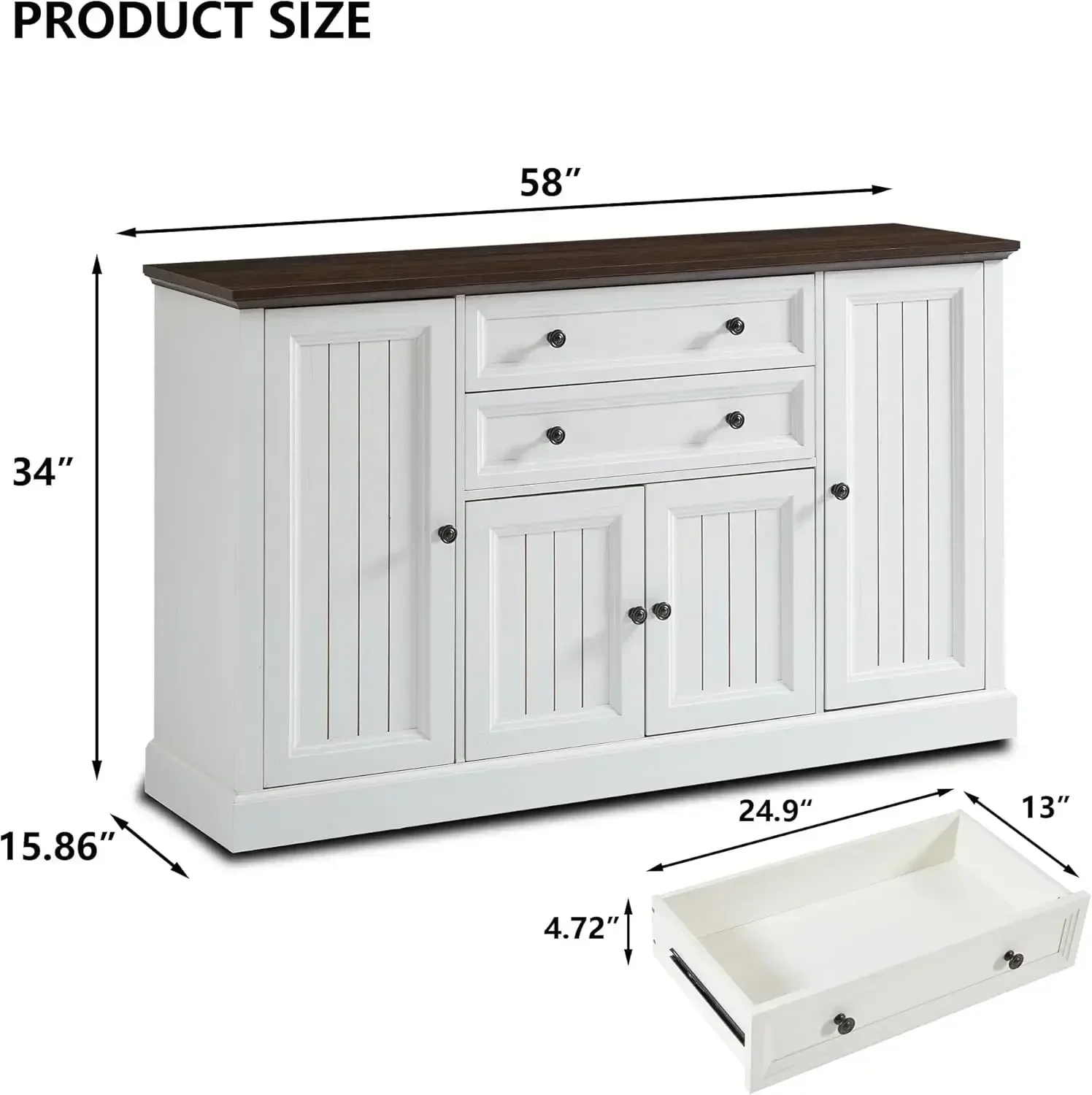 [Hot Deal, Best Seller!]58"  Cabinet with Storage,34" Tall Coffee Bar  w/2 Large Drawers&4 Grooved Barn Doors,Sideboard