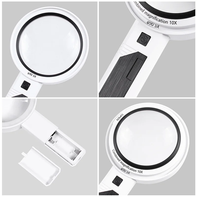 

Handheld Magnifying Glass Loupe With LED Light Illuminated Magnifier Removable Optical Lens Magnifier Easy To Use 2290+75