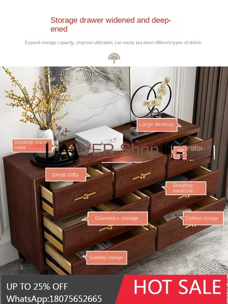 

T16-New Chinese Style Storage Small Apartment Living Room Drawer TV Cabinet Bedroom Storage Solid Wood Chest of Drawers