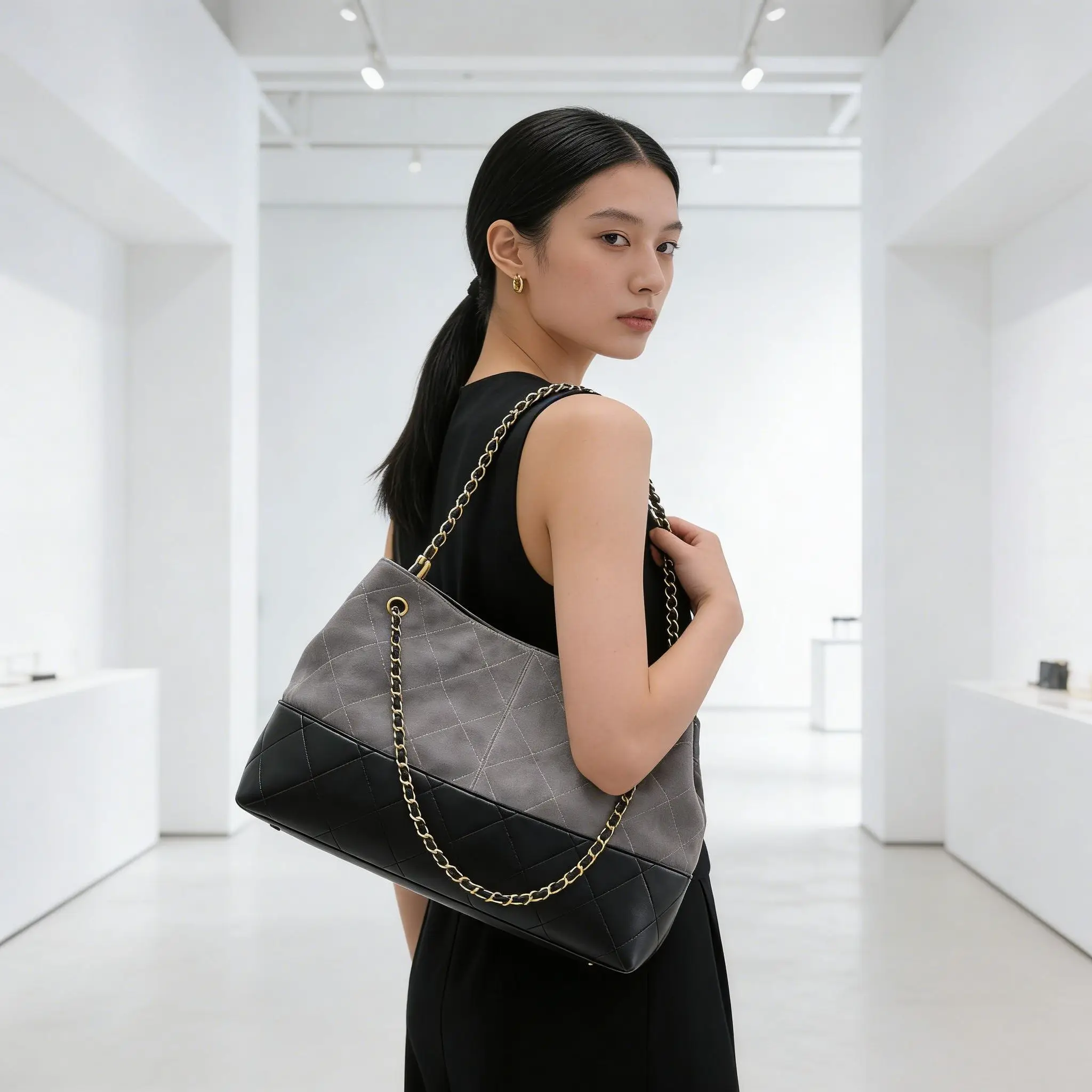 

New Contrasting Diamond Grid Chain Women's Handbag Frosted Leather Large Capacity Women's Bag Luxury handbags