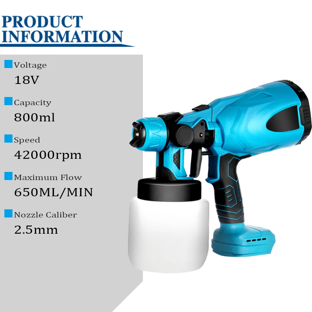 Pistola a spruzzo elettrica da 800ML spruzzatore di vernice senza fili rivestimento in acciaio per mobili Auto aerografo compatibile per batteria Makita 18V