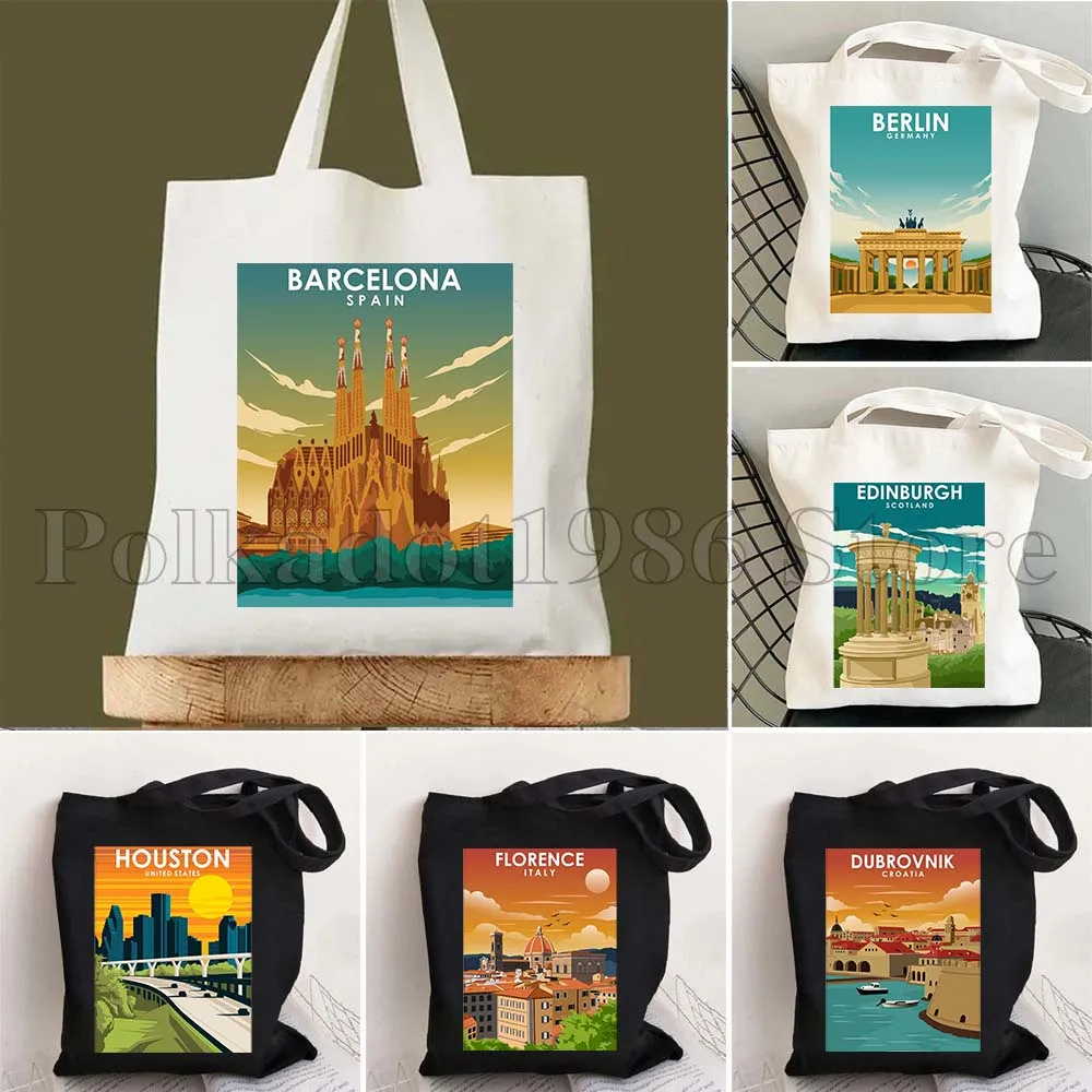

Barcelona Spain Berlin Boston Dublin Edinburgh Hamburg Bangkok Thailand Florence Italy City Print Canvas Tote Bag Cotton Handbag