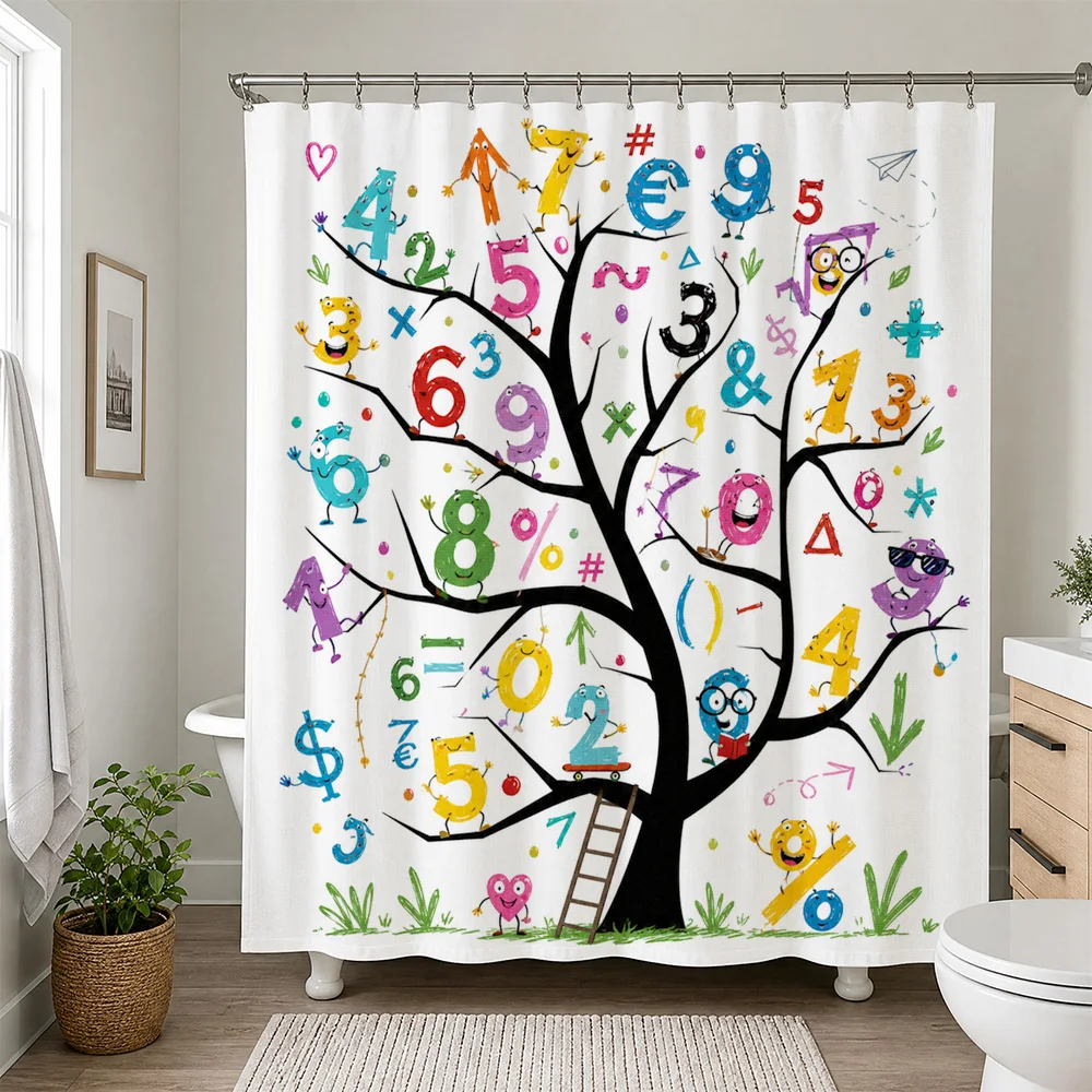 Waterproof Nursery Kids Shower Curtain Educational Math Numbers Decor Fun Learning Pattern Bathroom Shower Curtains for Baby Hom