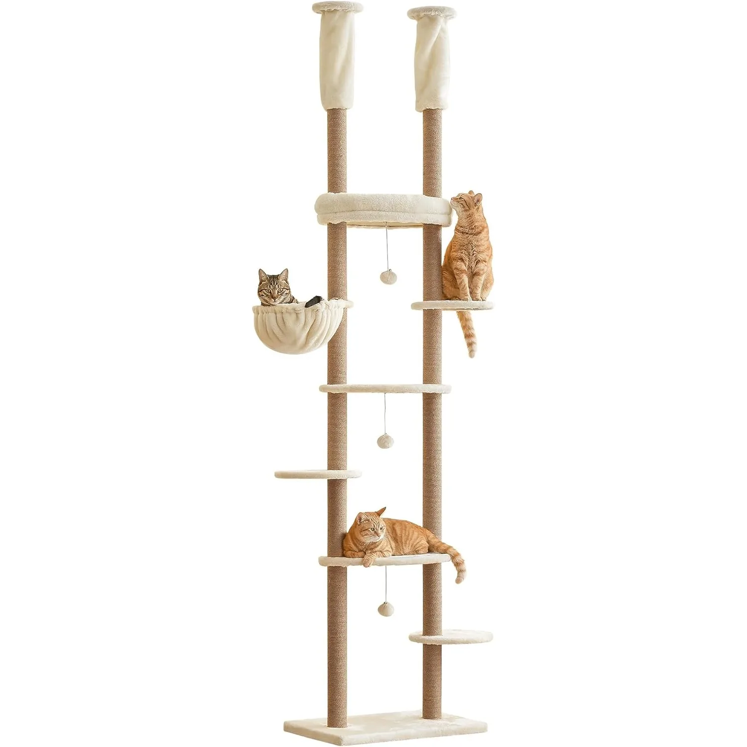 

Cat Tree, Floor to Ceiling Cat Tower Adjustable Height[92-102 Inches=234-258cm], 7 Tiers Cat Climbing Tree, Beige