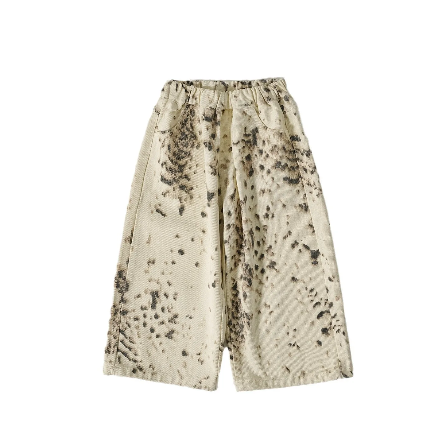 

2025 New Trendy Korean Leopard Print Boys' Casual Loose Wide-Leg Jeans Spring Fashion Kids' Trousers