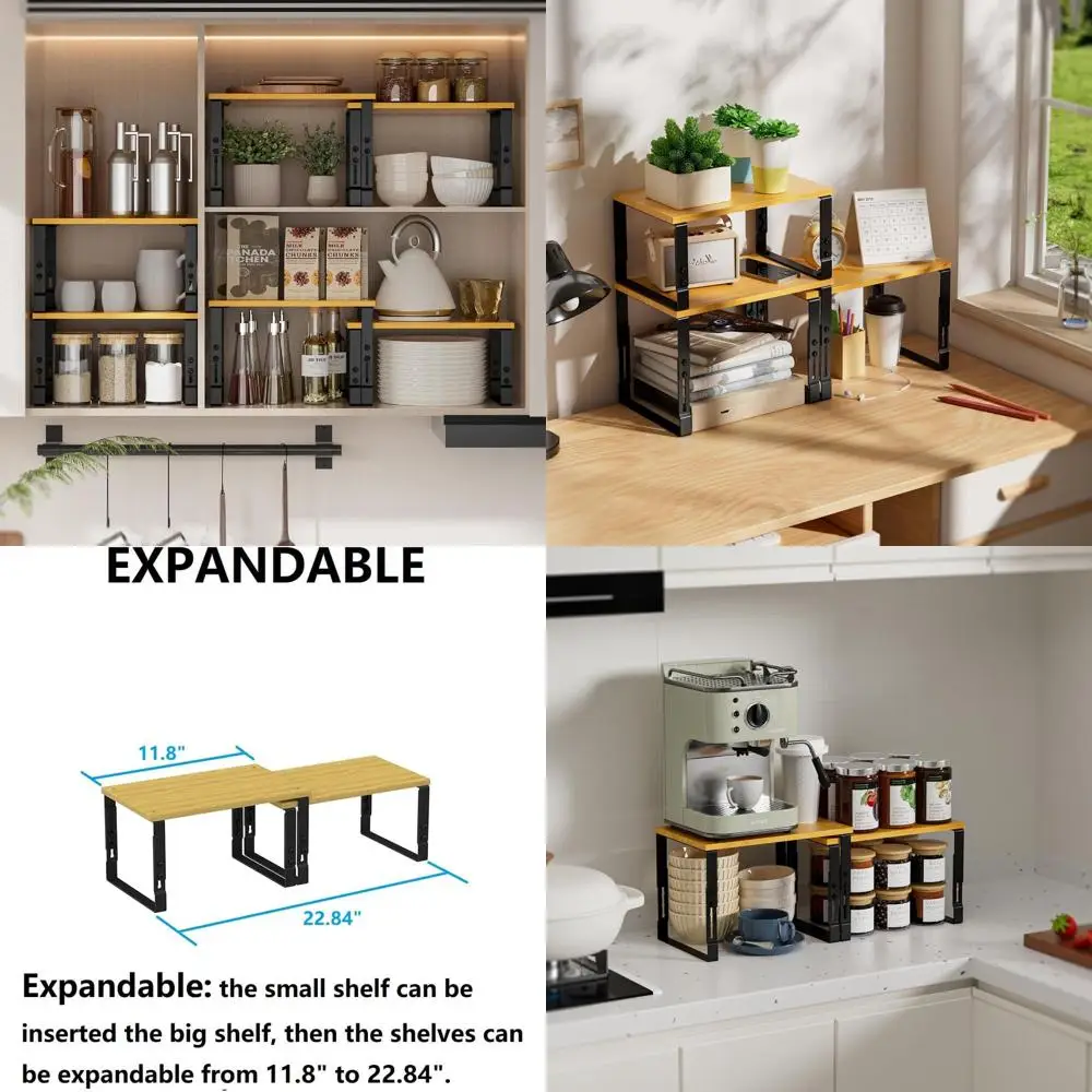 

Adjustable 2-Tier Kitchen Storage Racks, Stackable and Expandable, Countertop Organizer for Pantry Shelves