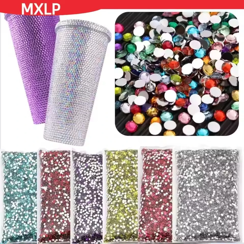 Venta al por mayor a granel 2mm 3mm 4mm 5mm 6mm resina sin fijación en caliente diamantes de imitación parte posterior plana cristales de plástico uñas DIY brillos diamantes de imitación