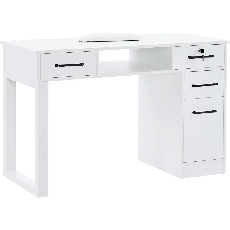 Nail Makeup Desk with Drawers Manicure Table Cabinet Storage Beauty Salon Home Office Workstation 2844 (White)