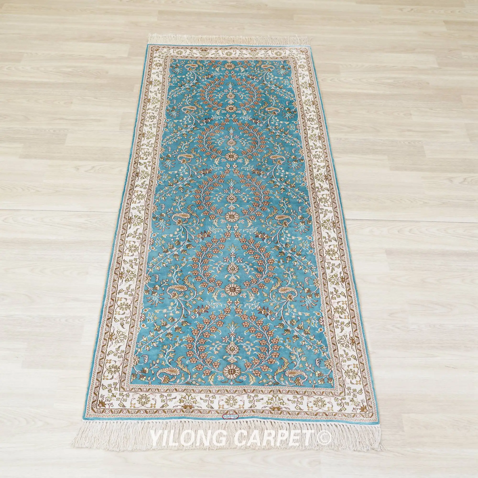 76x183cm Classic Hand Knotted Silk Rug Runner Hallway Stair Carpet (YJH103B)