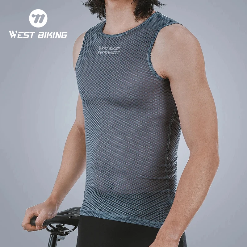 WEST BIKING Summer Cycling Vest Underwear Sport Quick Dry Men\'s Mesh Base Layer Gym Tank Tops Running Breathable White Jersey