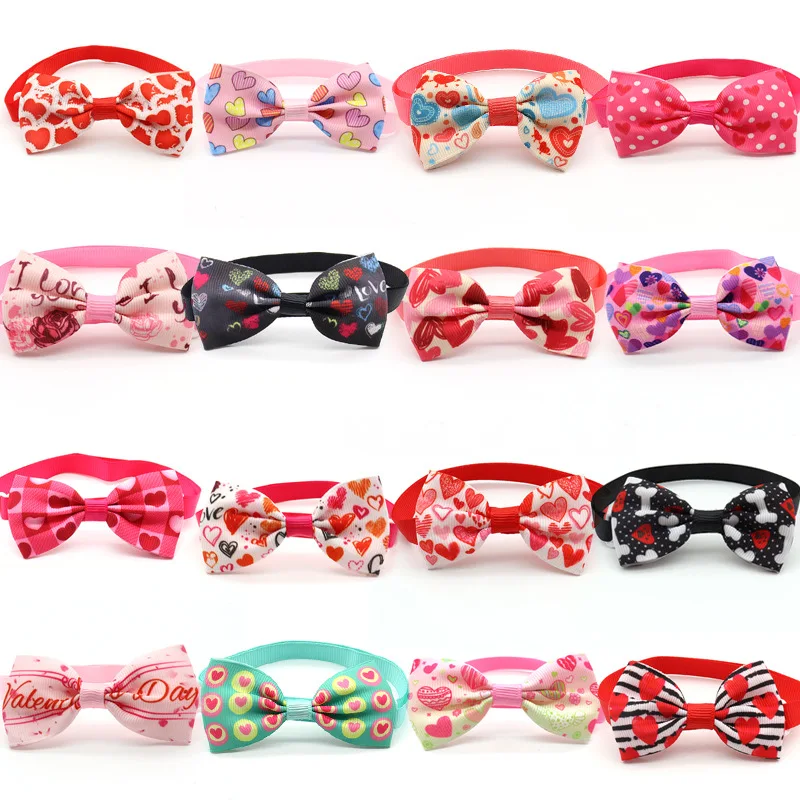 50pcs/100pcs Pet Supplies Grooming Dog Elastic Band Adjustable Pet Bow Tie Small Cat Dog Collar Accessory Valentine's Day Gift