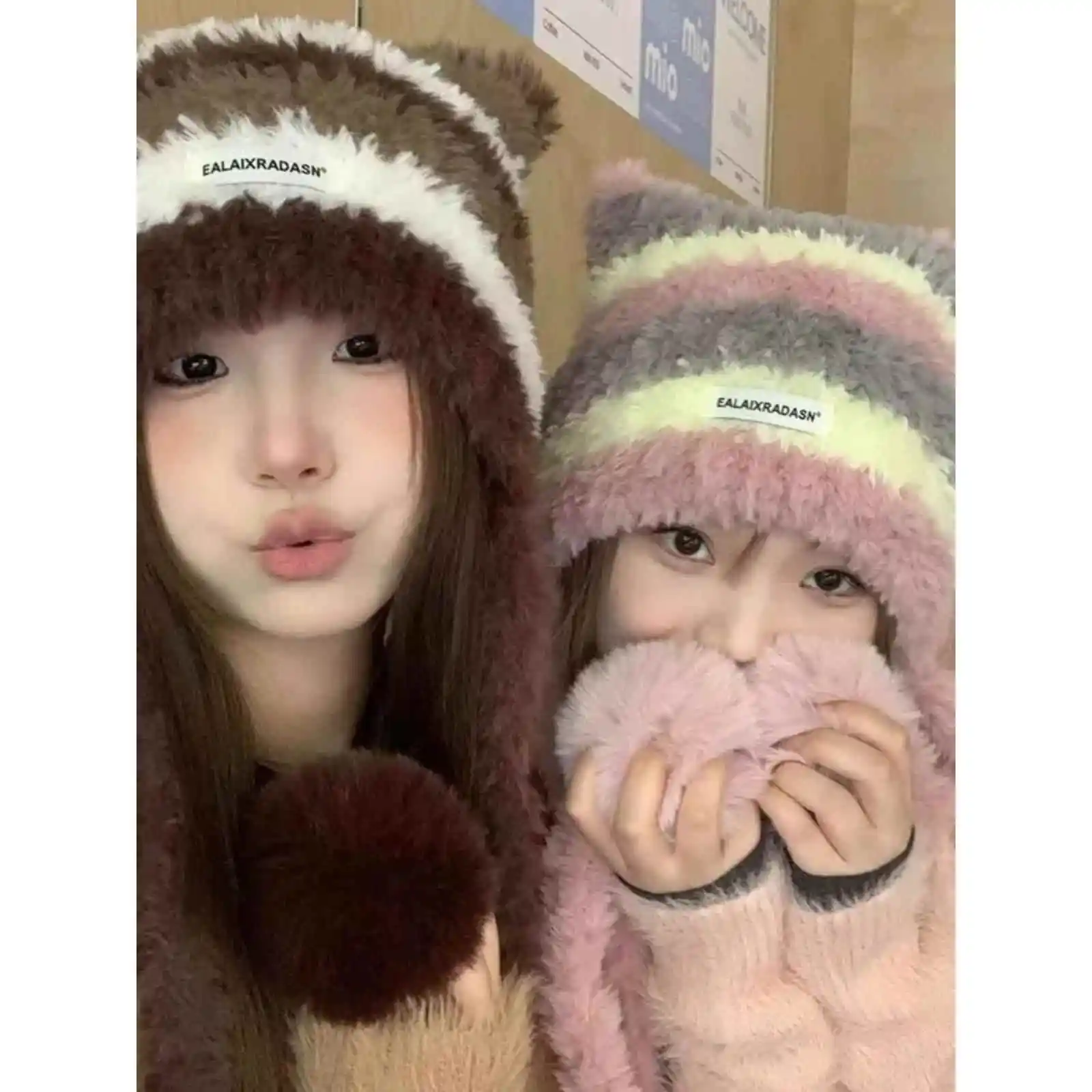 Fluffy Knitted Hat Women's Autumn Winter New Style Warm Cable Knit Ear Protection Cute Versatile Woolen Ear Protection Lei Fe...