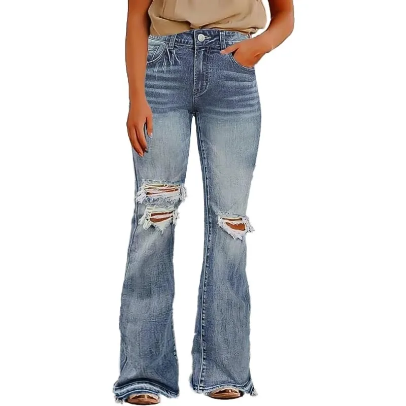 Women's Raw Edge High Rise Jeans, Flare Bell Jeans