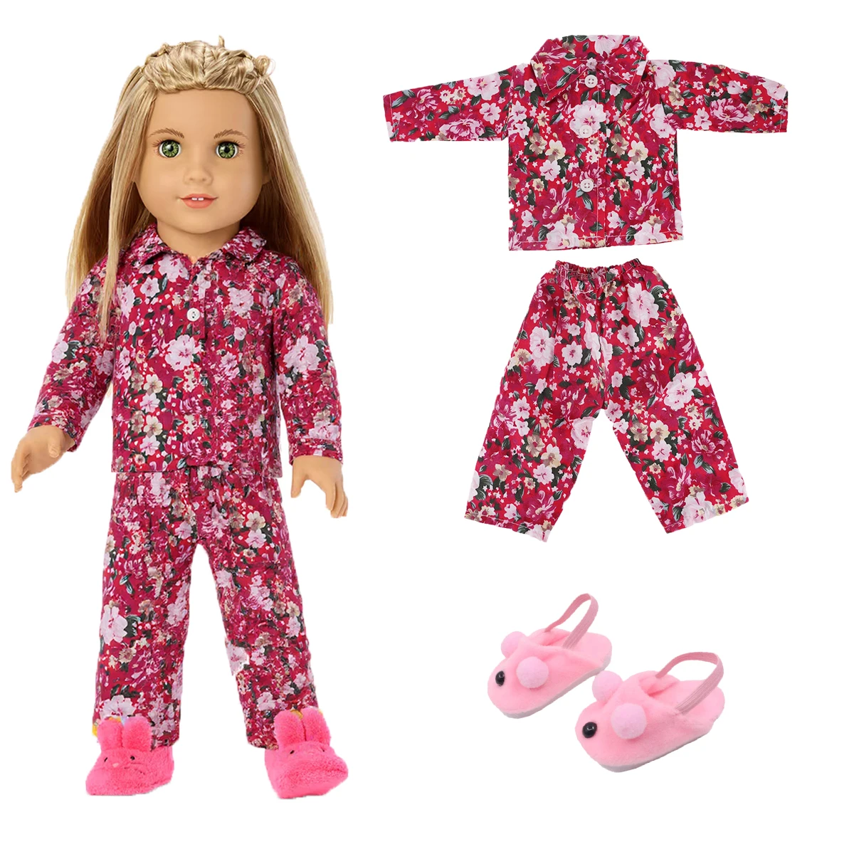 Doll Clothes Pajama  and Home slipper For 18Inch American Doll&43Cm Reborn Baby Doll Accessoires Our Generation Girl's Toys Gift