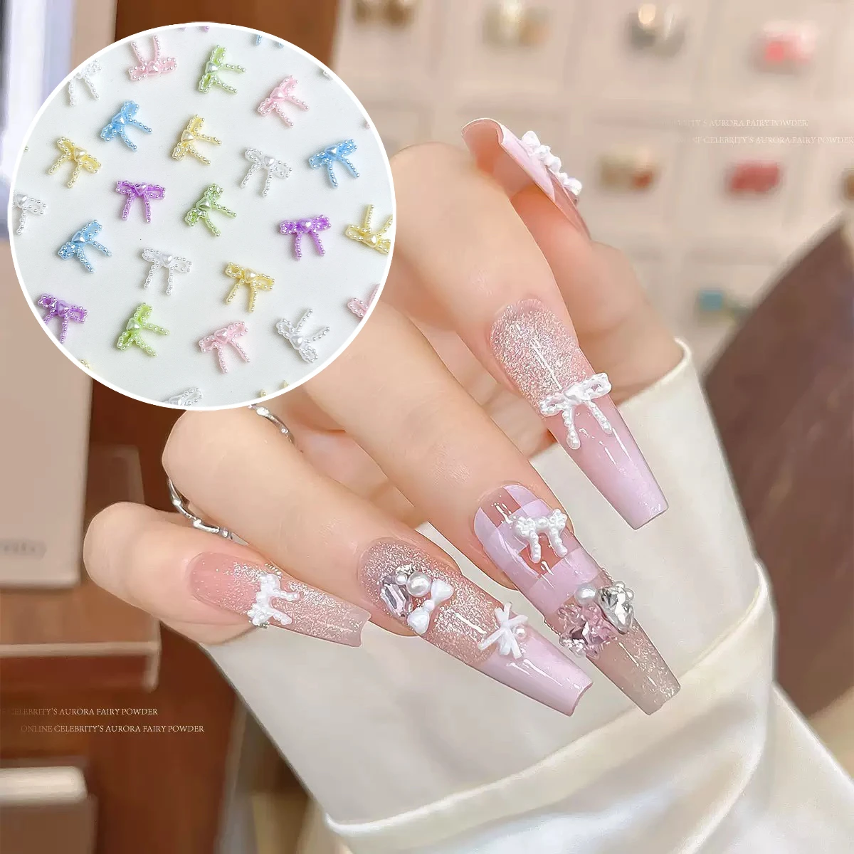 100 قطعة معكرون لؤلؤ صغير الانحناء الراتنج مسمار السحر الإبداعية الحلو خط Bowknots التعادل مسمار الفن زينة DIY بها بنفسك الجنية الأظافر أجزاء