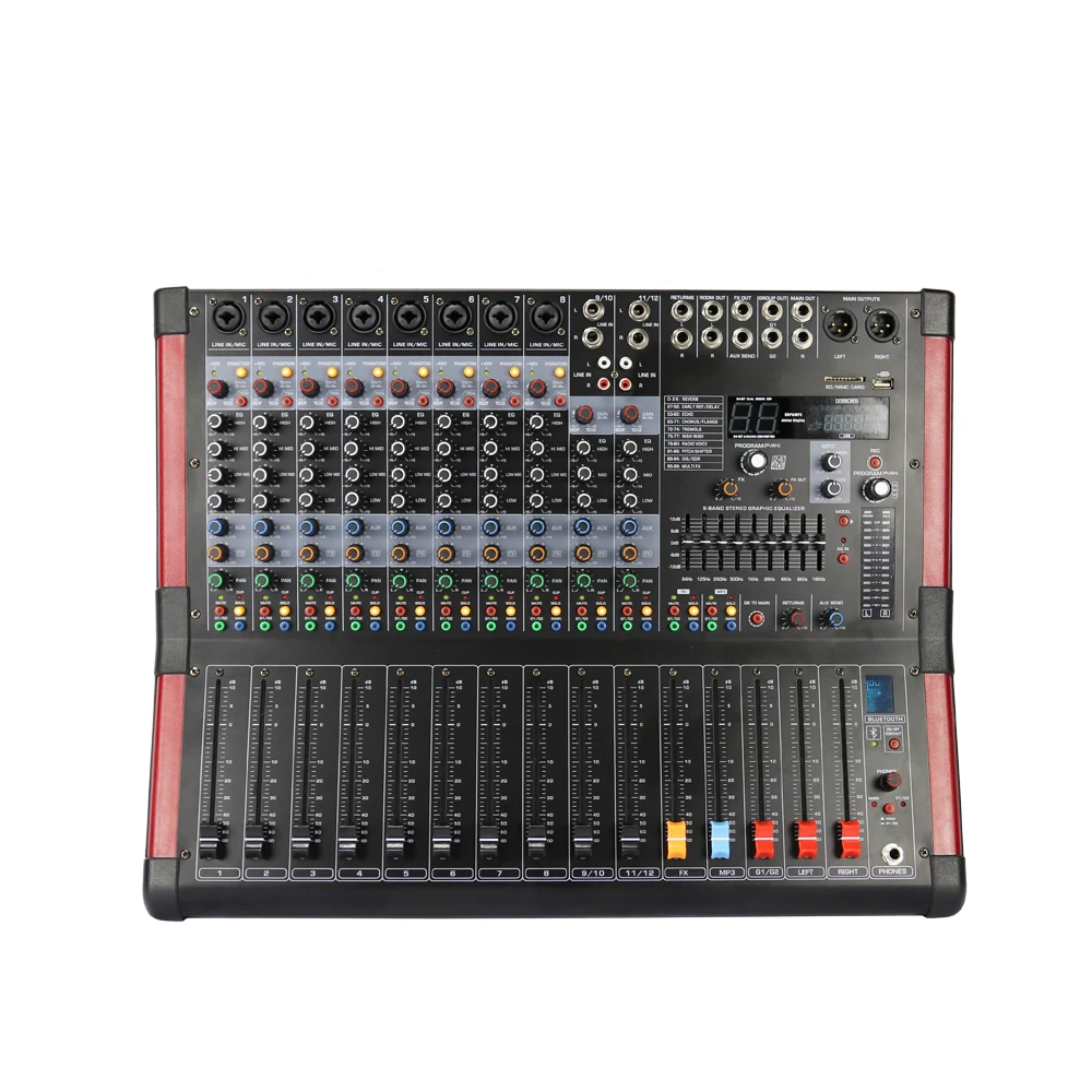 Hot Selling Power Mixer Amplifier 12 Channels USB Interface Controller 99 DSP Effect Sound Console Digital Echo Power Mixer