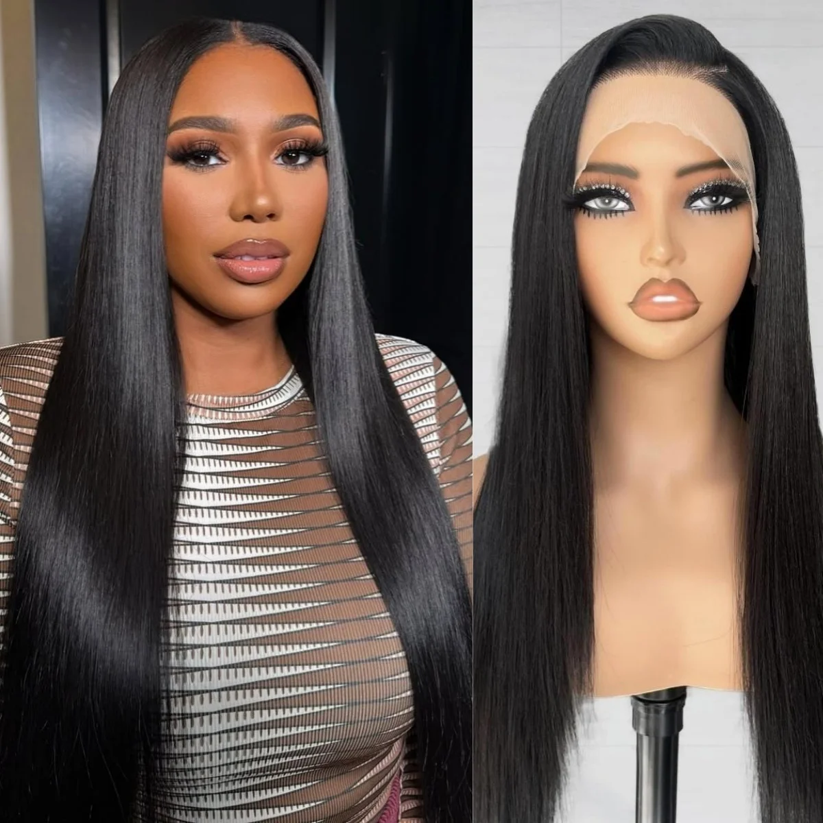 

Straight Lace Front Wigs Human Hair Lace Frontal Wig Natural Color 200 Density Pre Plucked Transparent 13×4 Wigs For Women1B